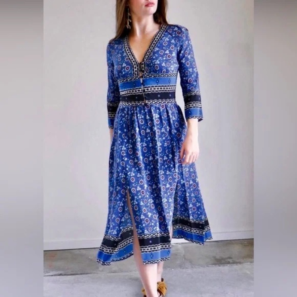 Sea New York Silk Blue and White Patterned Dress